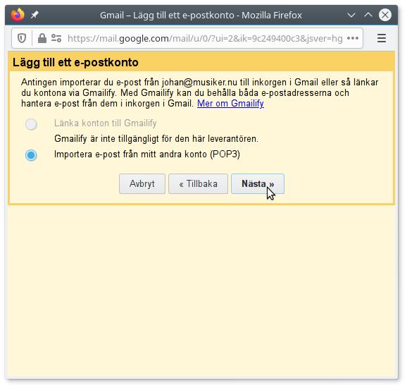 Gmail POP Importera